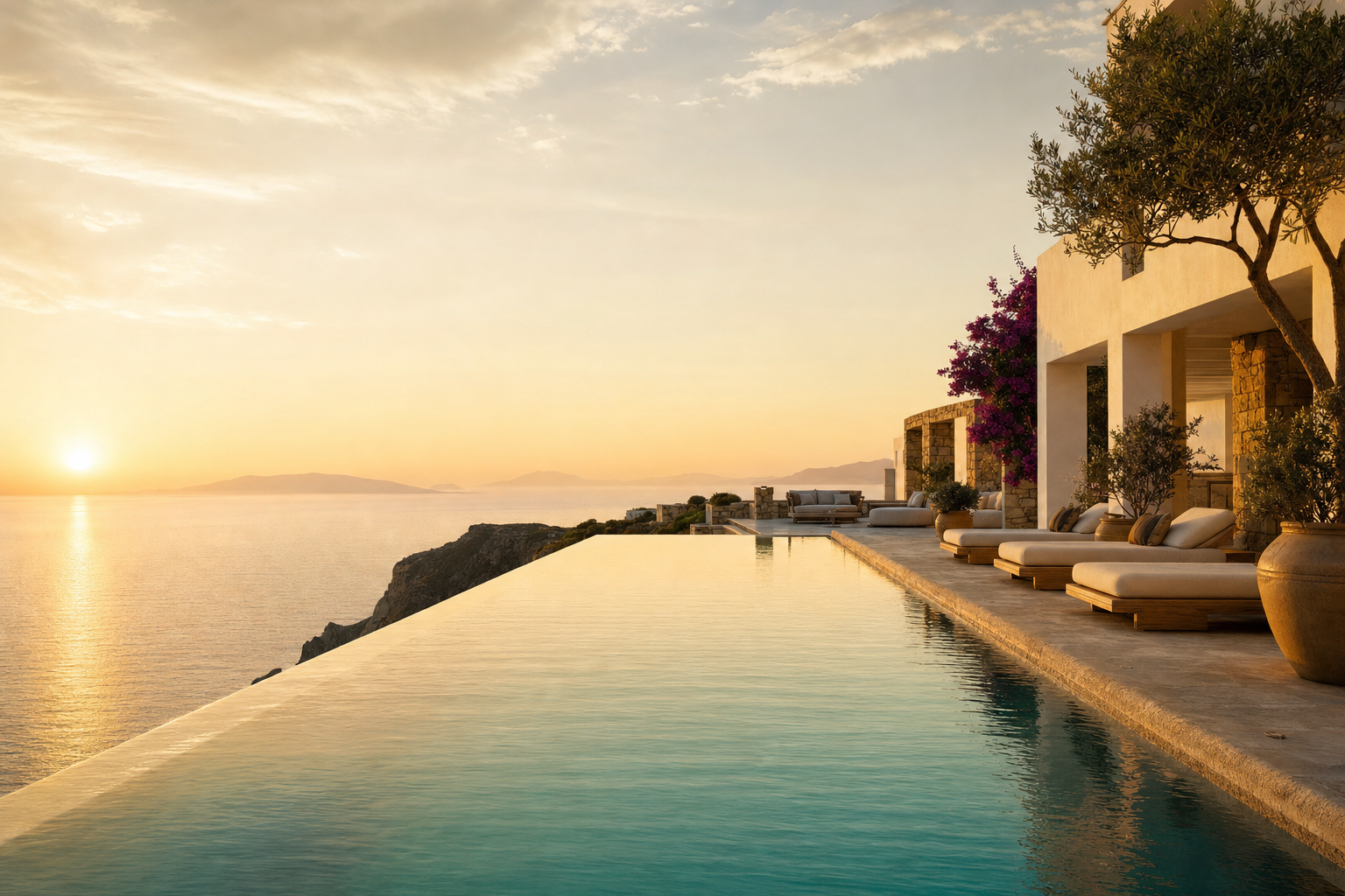 Aegean villa at golden hour